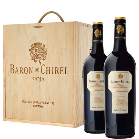2 garrafas de Baron de Chirel Reserva 2020 com caixa de madeira