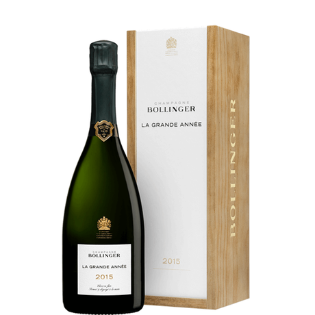 Garrafa de Bollinger Grande Année 2015 com caixa de madeira