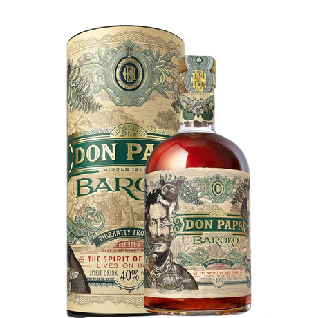 Garrafa de rum Don Papa Baroko com estojo
