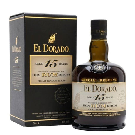 Garrafa de rum El Dorado 15 anos com caixa