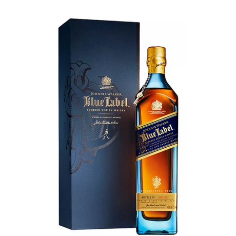 Garrafa de uísque Johnnie Walker Blue Label com estojo