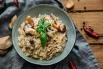 Risoto de cogumelos e frango